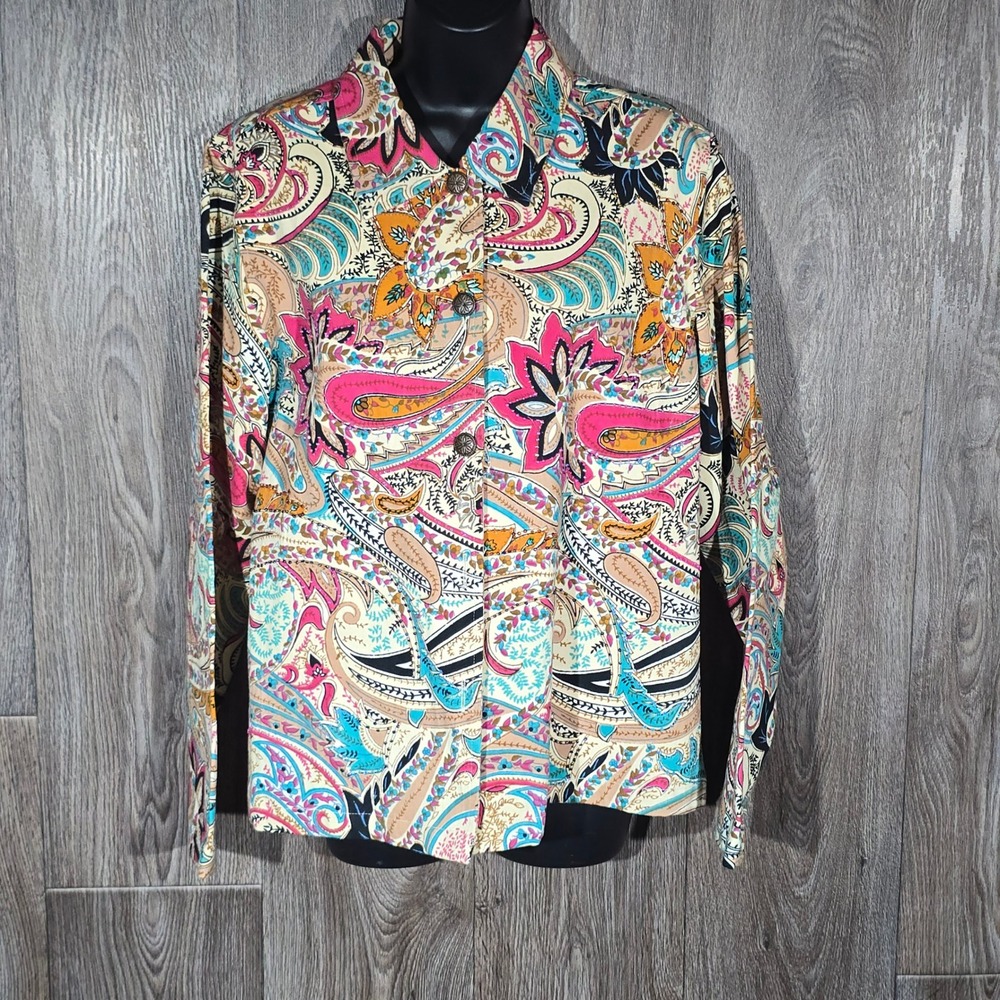 Lifeβ Style Paisley Sequin Button Front Shirt XL Multicolor India Cotton